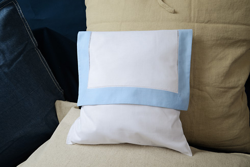Hemstitch Baby Square Envelope Pillow 12" SQ. Baby Blue color